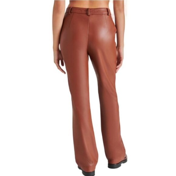 NWT STEVE MADDEN Mercer Faux Leather Pants XL Vegan Flare Dress Work Dark Brown - Picture 4 of 4